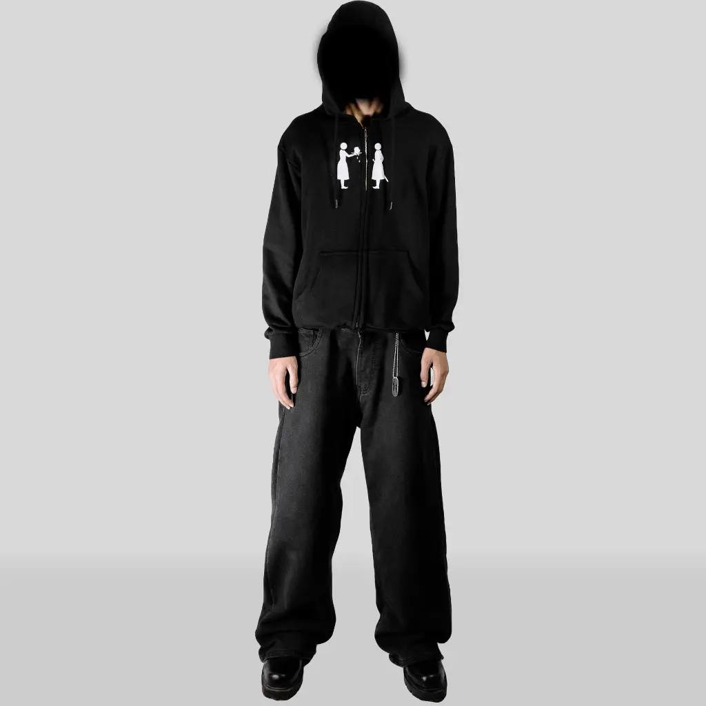 KOUPE TET ZIPUP HOODIE BLACK HOOD ON model images.webp